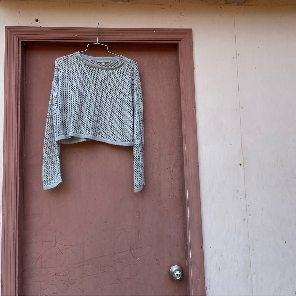 Collective crochet mesh gray long sleeve sweater